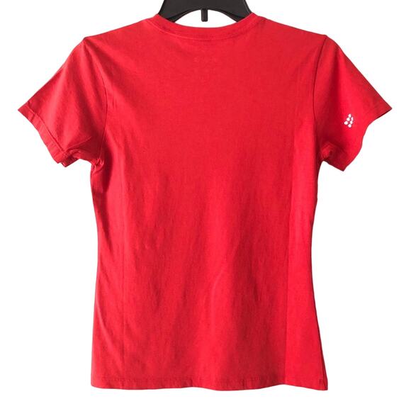 Rhetoric Red White Financial Comedy Shop Crew Neck Fitted Graphic T Shirt Top - Picture 3 of 4